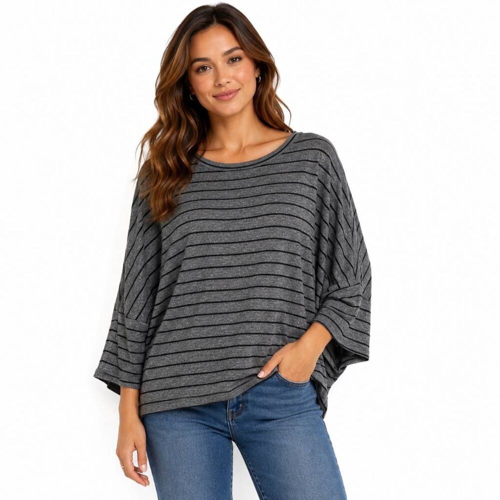 Maurices 24/7 Medium Gray Striped Dolman Sleeve Top